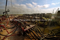 General view of pumping units and equipment at a Cudd Energy fracking operation on a Fasken Oil and Ranch well May 22, 2018, in Midland, Texas. CREDIT: TheOilfieldPhotographer.com